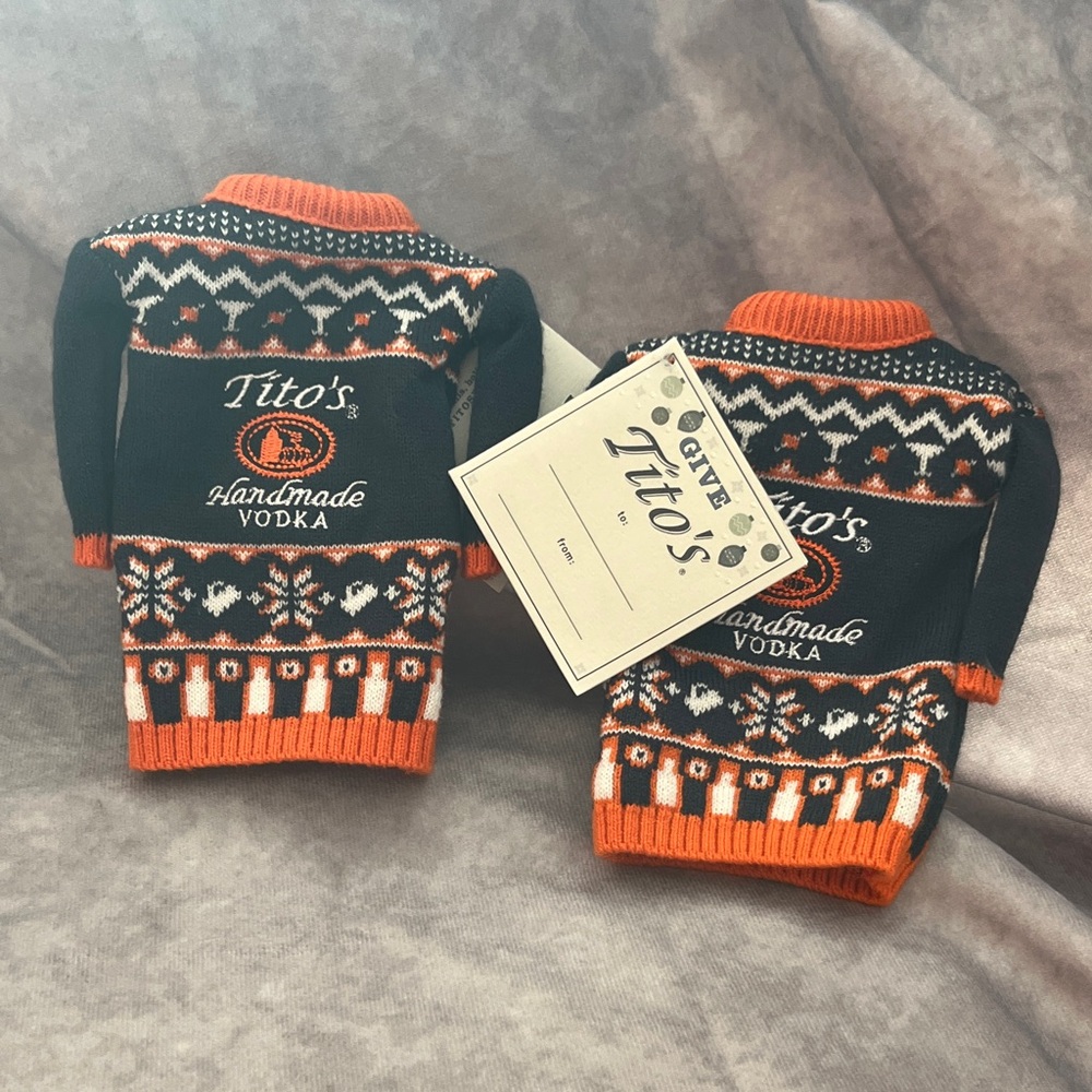 Tito's Handmade Vodka Sweater Bottle Cover - Black and Orange